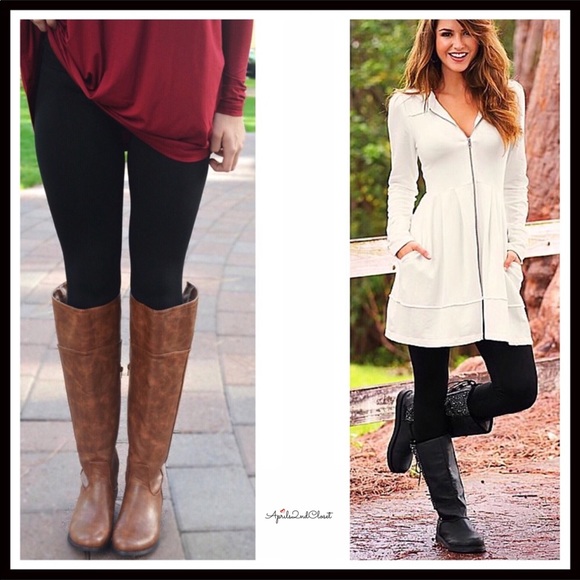 Aprils2ndcloset Accessories - BLACK PLUSH FLEECE FOOTLESS TIGHTS LEGGINGS